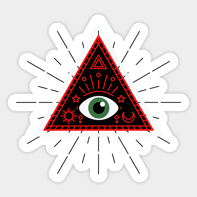 All Seeing eye - red and black with dark green eye Sticker by Just In Tee Shirts